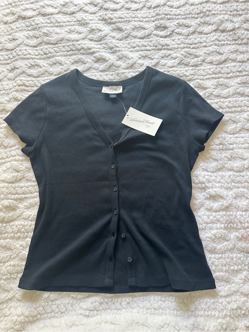 Women's Black Short-Sleeve Button Front Top
